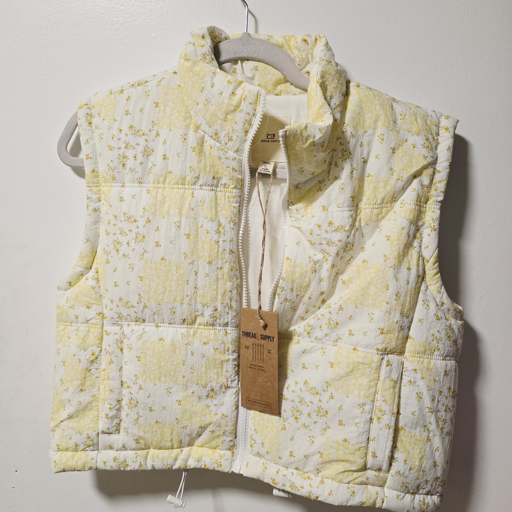 Floral Yellow Puffer Vest